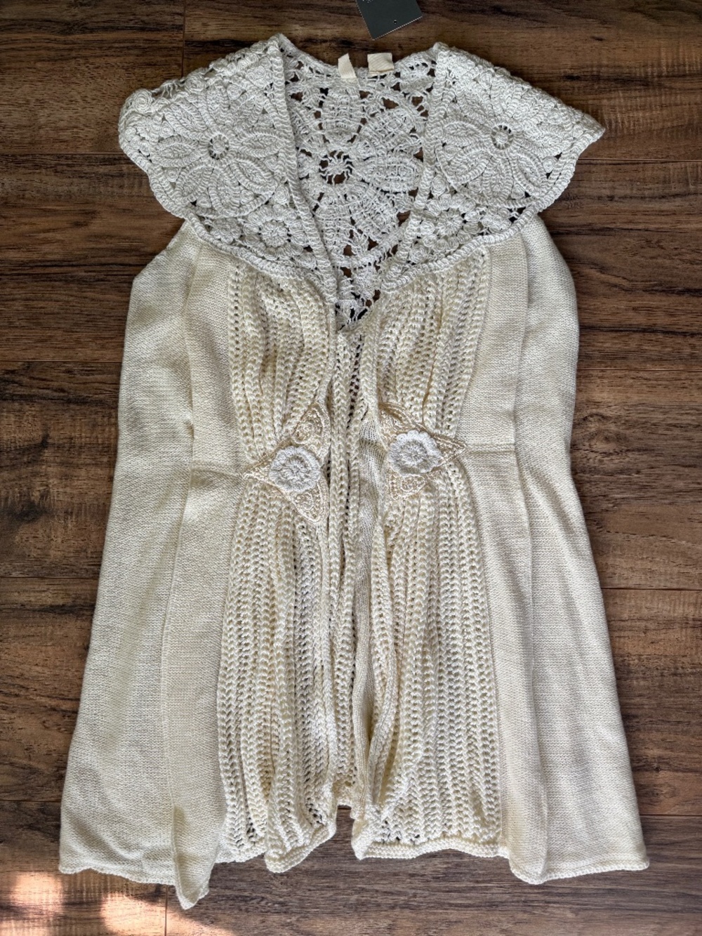 Moth Ivory Open Front Lace Sweater Cardigan